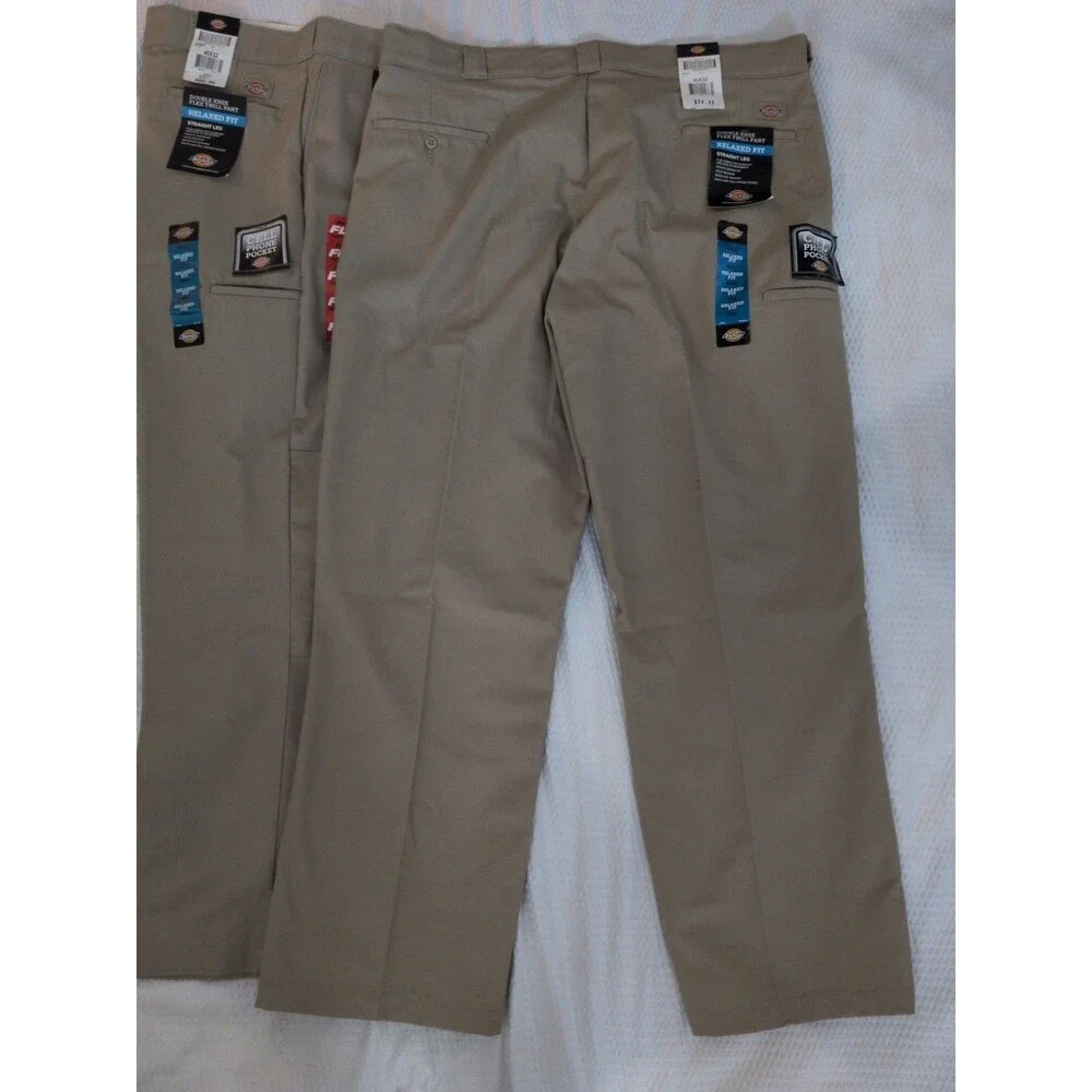 Dickies Flex Men Khaki 2 Pair Double Knee Relaxed Fit Straight Leg Pant 40x32